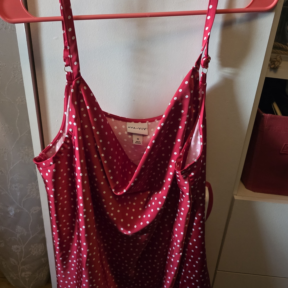 Ava & Viv Pink Polka Dot Cowl Neck Top